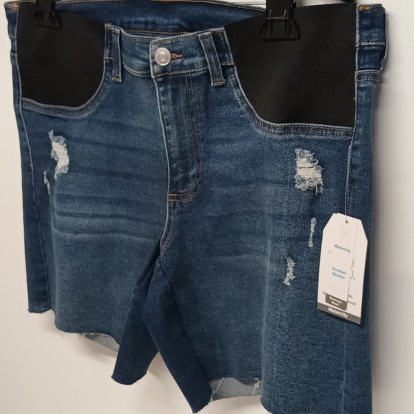 NWT Time and Tru Maternity jean shorts Sz Large (12-14) side panel New - Picture 2 of 13
